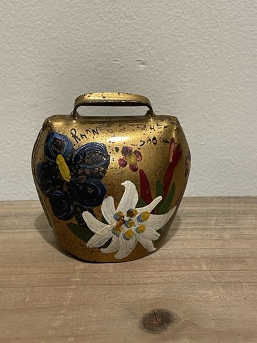 Vintage brass cow - cow, floral