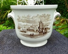 Rare Vintage Copeland Spode Plant Pot Holder Unusual Brown Print