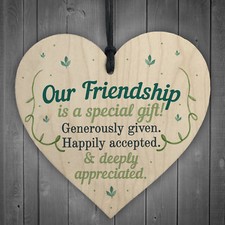 Our Friendship Quote Wood Heart Sign Best Friend Plaque Birthday Thank You Gifts