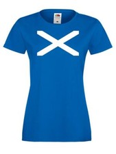 Ladies Blue Scotland Saltire St Andrews Cross Scottish Flag Sports T-Shirt