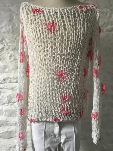 Hand knitted white loose knit - knitted,