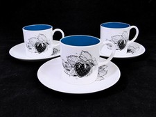 Set Of 3 Vintage Susie Cooper 'Black Fruit' Strawberry Coffee Cups & Saucers