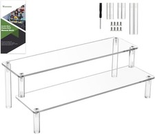 Worown Acrylic Riser Shelf, 2-Tier Clear Display Stand, Clear Display Riser She
