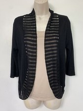Minuet cardigan black size womens knit linen sleeve M 10 12 UK petite open party