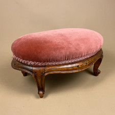 Vintage Velvet Foot Stool Wood