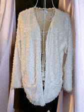 H&M Cream Fluffy Cardigan Soft Oversized Boucle Jacket UK M 10-14 Cozy Warm