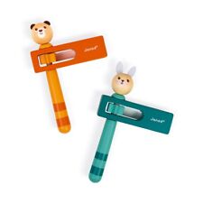 Set of 2 x Janod Noisemaker Rattle Wooden Toy Bear & Bunny Clacker Musical Music