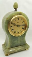 Vintage 1970s Angelus Green Onyx Marble Stone Quartz 21.5cm Desktop Mantle Clock
