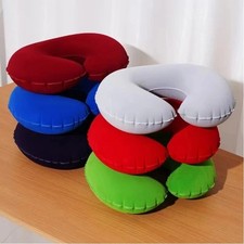 INFLATABLE TRAVEL NECK PILLOW FLIGHT REST SLEEP SUPPORT BLOW-UP CUSHION CAMPING