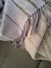 BRONTE by Moon Heather and Cappuccino Striped Throw/Blanket 100% Merino Wool