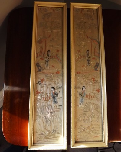 Pair chinese silk panels - pair,
