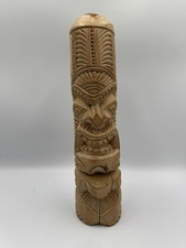 Vintage Hand Carved Hard Wood Statue Idol Tropical Tiki Hawaii Solid Wooden 12”