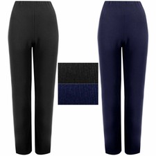 2 Pack Ladies Trousers Straight  Stretch Pull On Ribbed Elastic Waist Work Pants