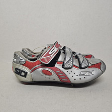 SIDI  MEN'S LEATHER ROAD CYCLING SHOES SILVER /RED  3 BOLTS SIZE UK9 EU43