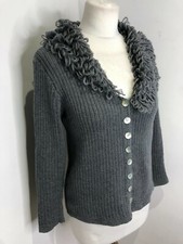 Cathryn Grosvenor London grey chunky knit looped collar cardigan jumper UK 10 12