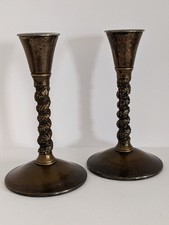 Vintage pair of silver plated candle sticks , aged patina,