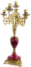 Venezia Murano Candelabra Antique Vintage Large Gilt Brass Coral Glass Lamp CR