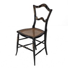 C.19th Ebonised Chinoiserie Chair Mother-of-Pearl Inlay & Parcel-Gilt Decoration