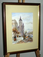 DAVID MAYOH Framed Watercolour Painting, Belle Epoque River Seine Paris France