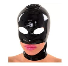 Black Latex Rubber Gummi Open Chin Hood Mask Zipper Nose Holes Natural Rubber