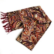 Vintage Tootal Style Paisley Scarf w Red Tassels, Handmade, Browns Oranges,NWOT