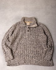 Marks & Spencer North Coast XL Stone Mix Chunky Knit Jumper Button Neck Wool