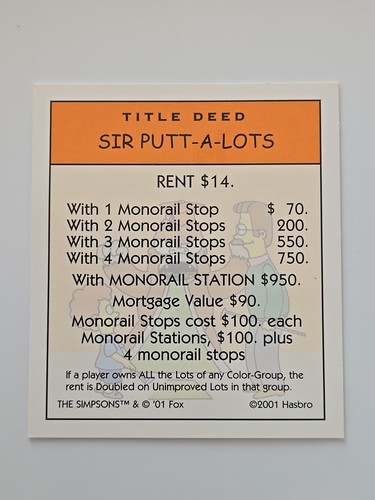 2001 monopoly the simpsons - 2001, sir