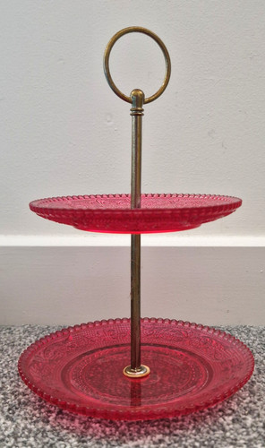 Vintage ruby red glass tier - red,