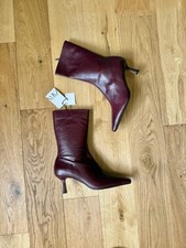 Zara Burgundy Dark Red Kitten Heeled Ankle Boots UK4 EU37 US6.5 # B137