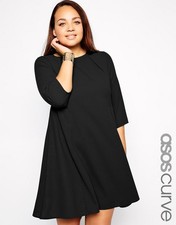UK22 EU50 Plus Curve Elegance Dress Black Short Waistline ¾ sleeve Button