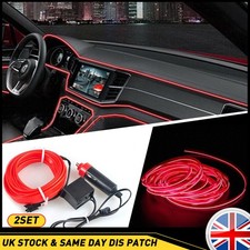 2x Car Interior Atmosphere Glow EL Wire Neon String Strip LED Light Decor Lamp