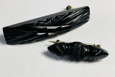 Two whitby jet carved antique - two,