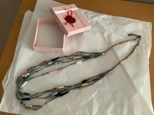 FAT FACE Shell Beaded Silver Pink Aqua Scandi Nordic Necklace (60cm) **NEW Gift