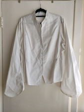 Anne Fontaine Nicole white cotton shirt, size 46, flutted sleeves, tuxedo detail