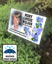 Grave marker, Tree stake plaque, Cemetery or garden use, Violet floral memorial