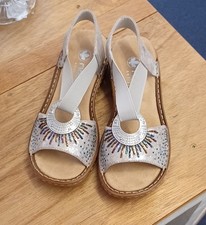 RIEKER Regina 80 Women's Uk 4 Sandals Elastic Straps Cushy Comfortable Metallic 