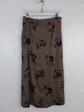 M&S Women's Skirt Size 12 Reg Mocha Satin Floral Sequin Embellished Midi New F2