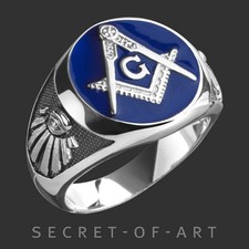 Masonic Ring Silver 925 Freemason Master Mason Blue Lodge jewelry All seeing eye