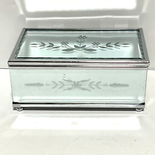 Mirror Jewellery Box Trinket Small Art Deco Etching Venetian Vibe