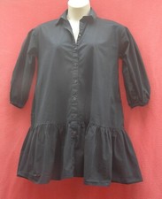 Smll YX ABSENCE OF COLOUR black cotton shirtwaister with deep frill, 3/4 sleeves