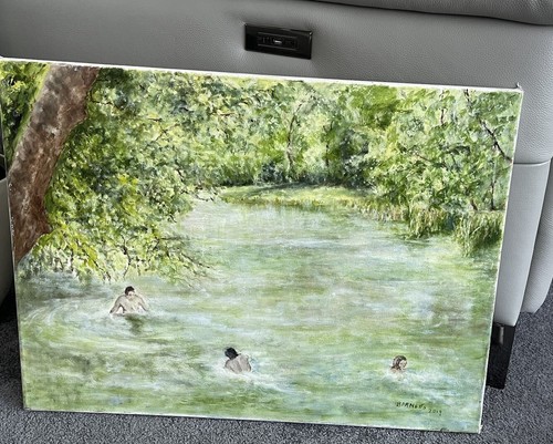 Original oil painting swimmers - original,