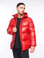 Mens Crosshatch Croswell High Shine Puffer Jacket - Red