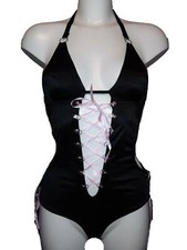 Black Satin Feel open plunge