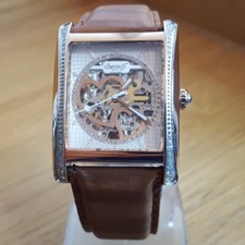 Mens Leather Rose-Gold Ingersoll Deseret IN5013 Diamond Automatic Skeleton Watch