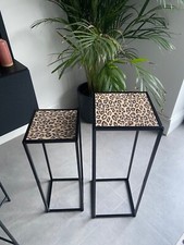 Matching pair nest modern style side coffee table - Leopard Giraffe Zebra print