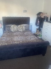 Black Velvet King Sleigh Bed