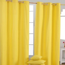 Yellow Eyelet Curtain Pair 54"x72" Plain Heavy Ready Made Unlined Window Drapes
