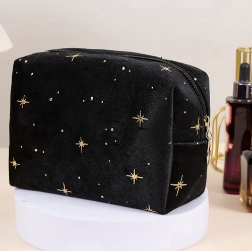 Black velvet with gold stars - black,