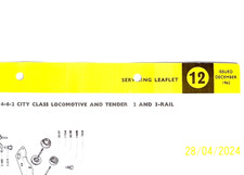 REPRINT- HORNBY DUBLO SERVICE SHEET No12, 4-6-2 CITY CLASS LOCO+TENDER 2226/3226