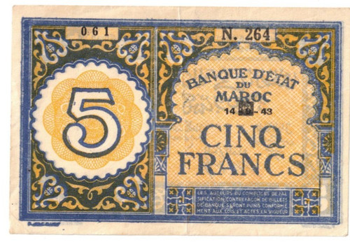 1943 morocco francs banknote - 1943,